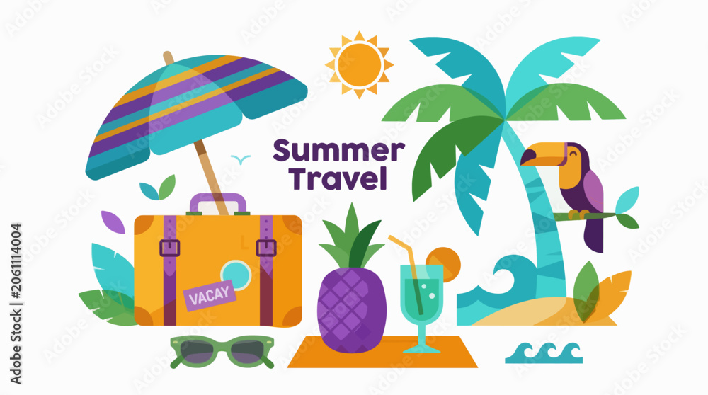 Obraz premium Modern Flat Vector Illustration Summer Travel Concept Business Ready
