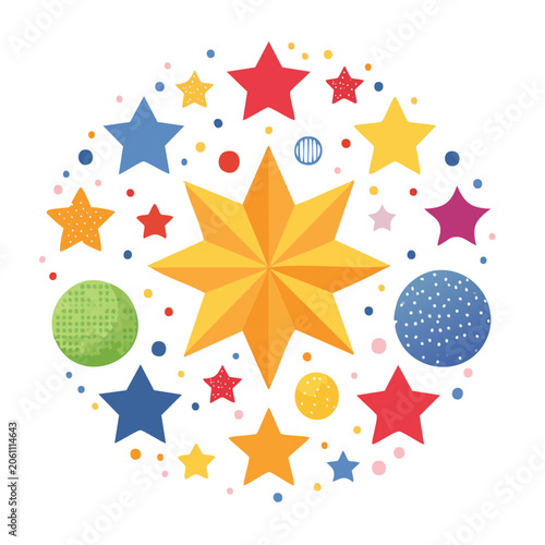 Colorful stars and circles abstract pattern