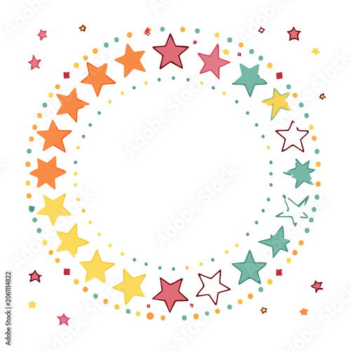 Hand-drawn star circle frame with dots and squares