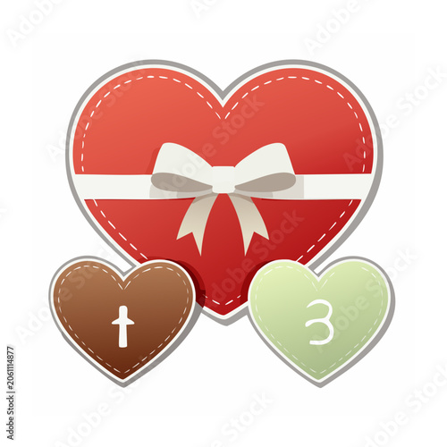 Red heart with bow and small numbered hearts illustration