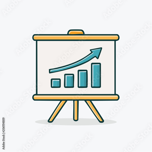 Presentation Board with Upward Trend Bar Chart and Arrow
