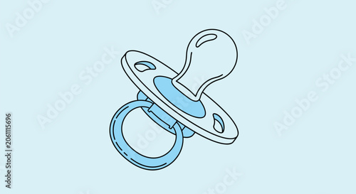 Single blue baby pacifier or dummy isolated on a light blue background for nursery and newborn themes.