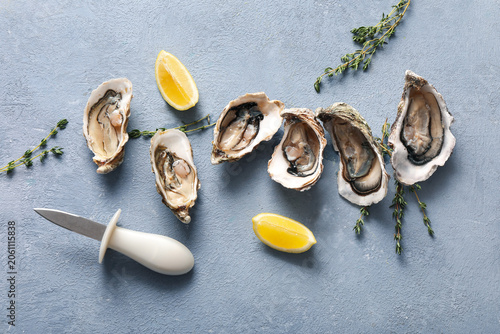 Fresh raw oysters with lemo...