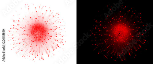 Foto Red laser light diffraction pattern on black and white backgrounds, abstract cir