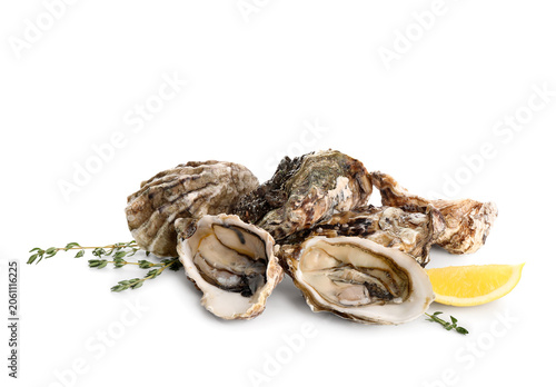 Fresh raw oysters with lemo...