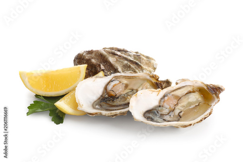 Fresh raw oysters with lemo...