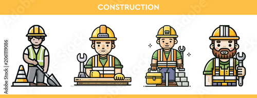 Professional Set of Stylized Construction Personnel Icons
