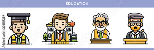 Professional Set of Stylized Education Personnel Icons
