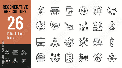 Photos Regenerative agriculture line icon set