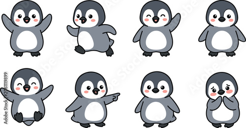 Tableau sur toile Cute penguin cartoon character vector collection set featuring funny polar anima