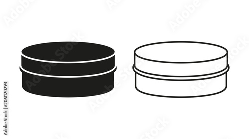 Tableau sur toile Round metal container silhouette with lid black and white illustration