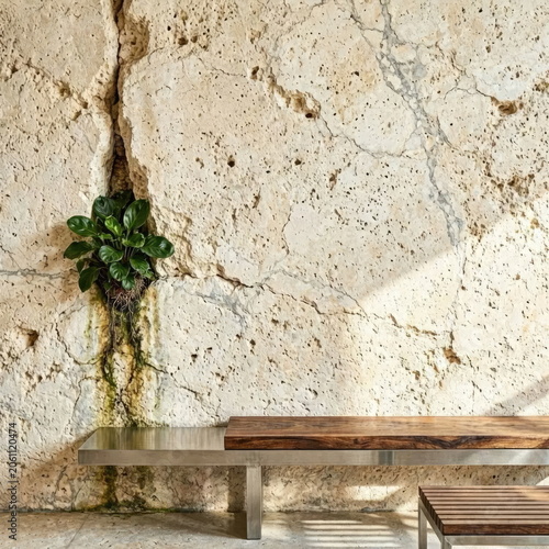 Modern Cevian Slat Shadows on Minimalist Limestone Wall Space