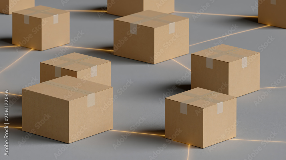 Fototapeta premium Cardboard box shipping logistics supply chain network connection warehouse cargo package