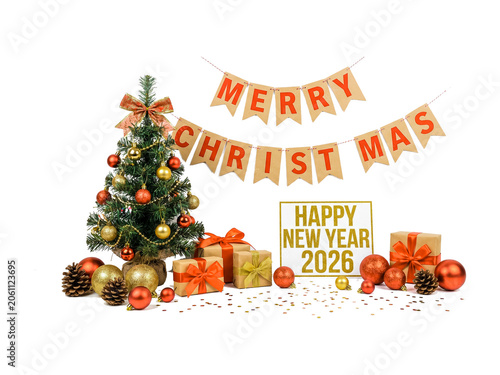 Merry Christmas banner and tree