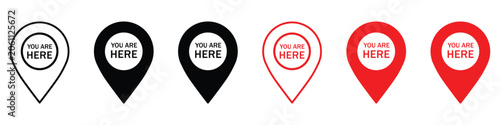 You are here location map pointer icon set vector illustration for navigation, gps, directions and location tracking. Vector illustration and transparent png