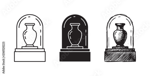 Fotografia Museum Display Case with Ancient Vase Icons in Outline, Solid, and Sketch Styles