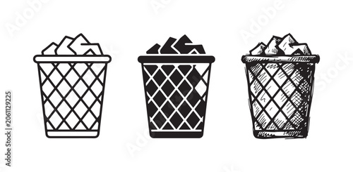 Konstfotografi Three styles of full wire mesh waste paper basket icon set