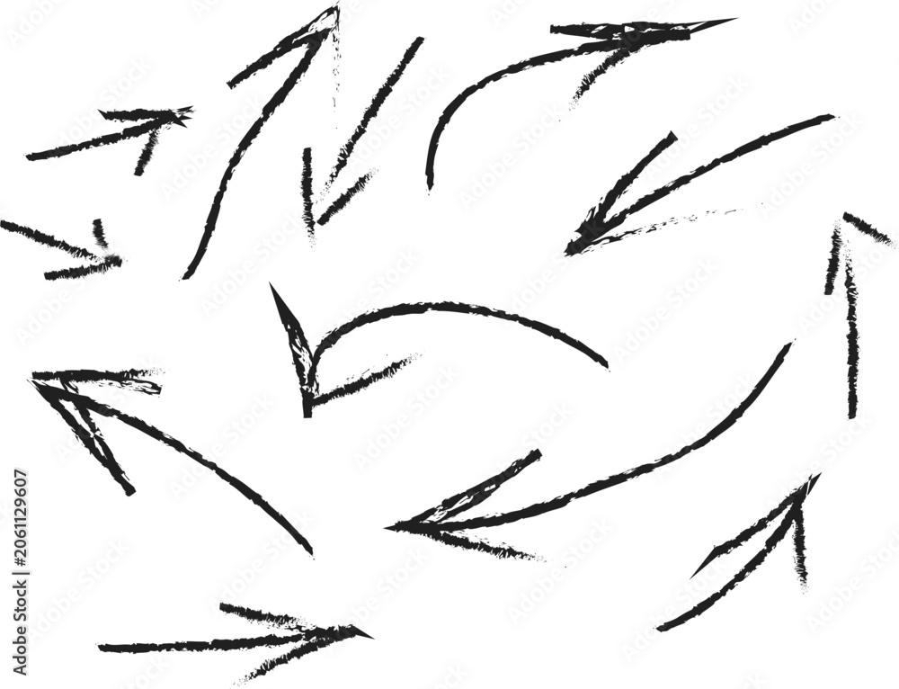 Obraz premium Hand drawn arrows, black sketch arrows, directional icons, abstract pointers