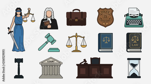 Flat Law Justice Icons Vector Set Professional Legal Symbols Commercial Use