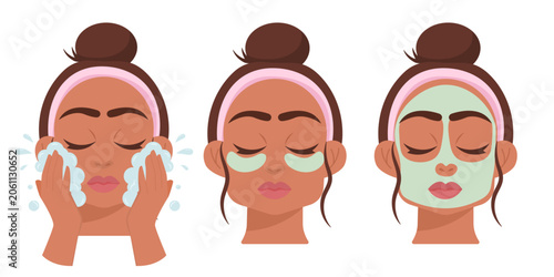 Skincare routine vector illustration set
