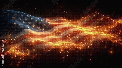 American Flag Glistening With Gold Dust Illustration