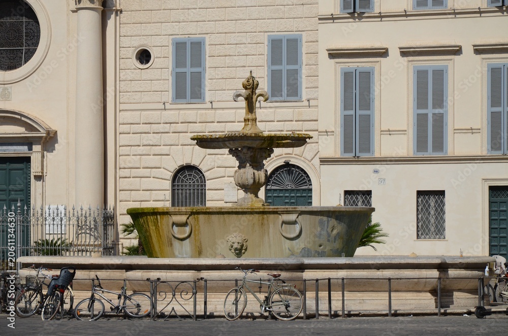 Naklejka premium Piazza Farnese (Farnese Square), near Campo de Fiori, with a fountain built in 1626 by the architect Girolamo Rainaldi and the church of Santa Brigida