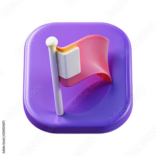 3D Rendered Red Flag Icon with White during Bright Studio Lighting Isolated on transparent background