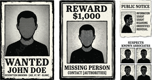 Wanted Missing Person Poster Reward Notice Black and White Vintage Style