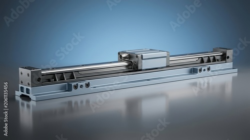 Industrial position feedback rail 3D render, precision motion monitoring assembly, linear reference tracking system, positional control rail