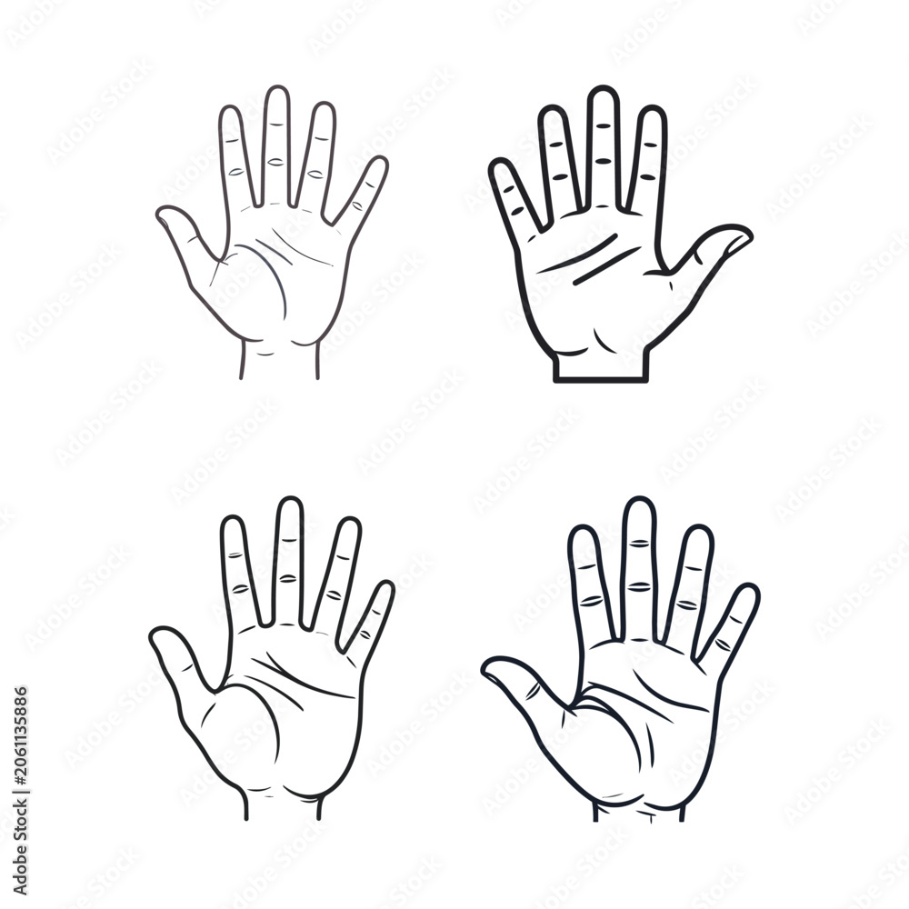 Fototapeta premium Four different hand gestures in black and white illustrations for various uses