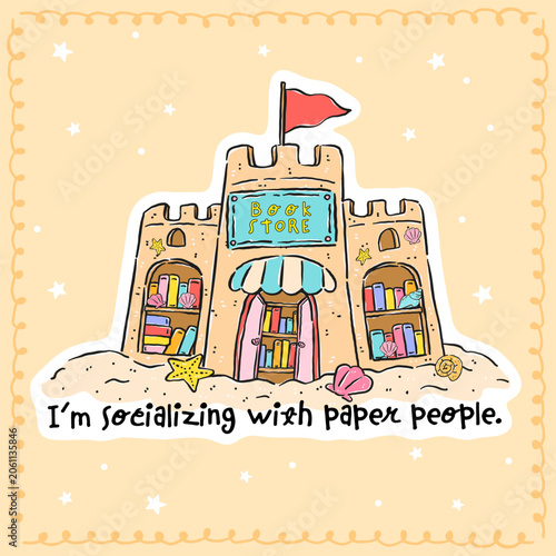 Foto Summer reading Sandcastle Bookstore bookish funny quote sticker printable