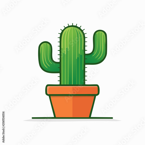 Green cactus in an orange pot, flat design illustration