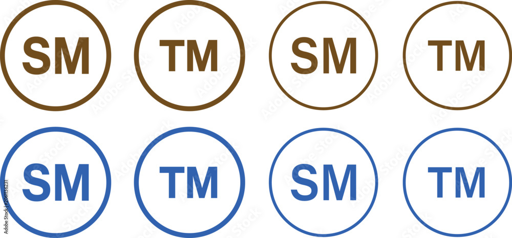 Fototapeta premium Set of copyright and trademark icon set. Registered, service mark, and copyright vector symbols. black filled and outlined style 