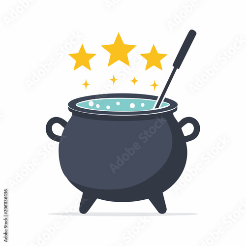 Witch's Cauldron with Bubbling Potion and Stars