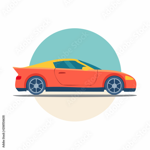 Flat illustration of a red and yellow sports car