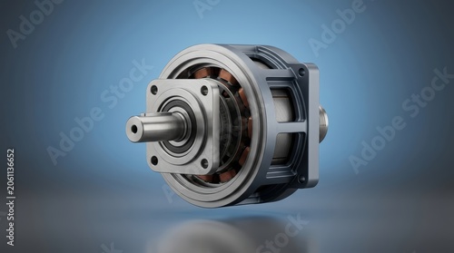 Industrial mechanical resolver 3D render, precision motion feedback mechanism, rotary position sensing assembly, angular position resolver for automation systems