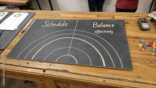Schedule Balance Board for Planning and Organizing Life Goals and Activities in a Creative Workspace Setting