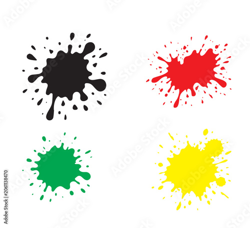 An assorted set of vibrant paint splatters and dynamic color splashes, showcasing artistic expression and creative versatility for various design applications