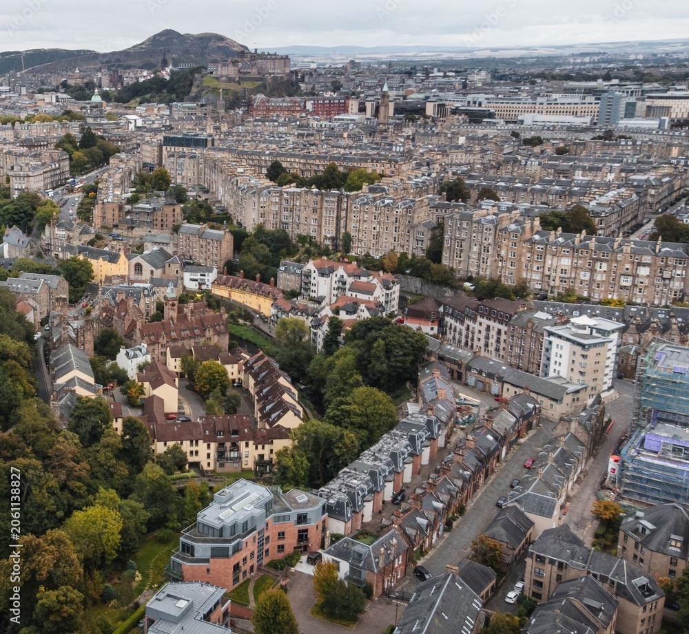 Fototapeta premium Beautiful aerial view of Greenock's waterfront in Scotland, showcasing charming residential neighborhoods