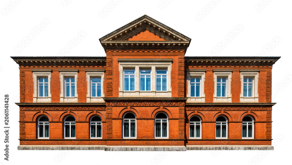 Fototapeta premium Historic brick building with arched and rectangular windows