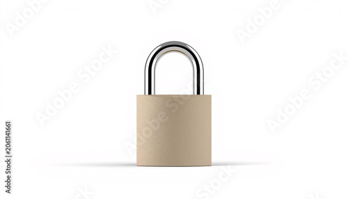 Close-Up Silver and Beige Padlock Isolated on White Background V1