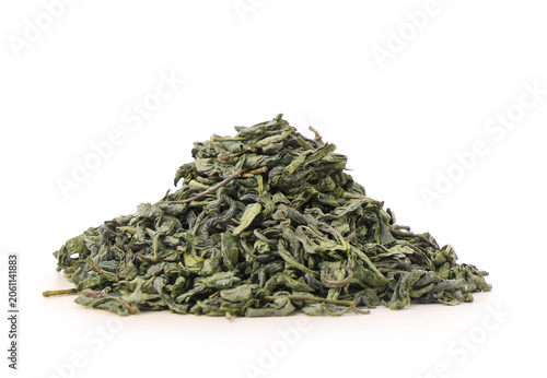 Pile of dry green tea leave...