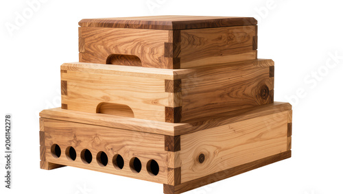 Quadro su tela Stack of wooden beehive boxes with dovetail joints