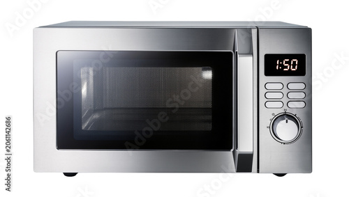 фотографія Modern stainless steel microwave oven with digital display and dial control