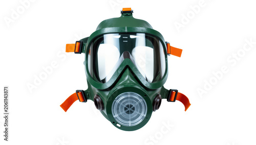 Принти на полотні Green full face gas mask with orange straps, isolated on transparent background