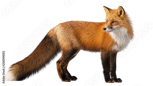 Foto Red fox standing profile view with bushy tail