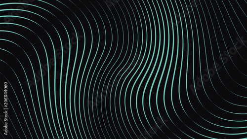 Slika na platnu Abstract wavy line background with teal glowing curves, dark futuristic motion p