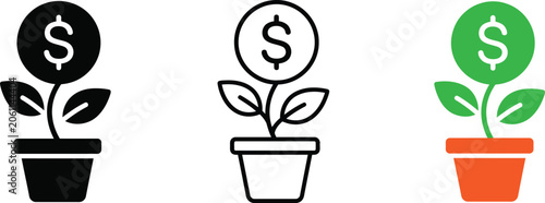Bild auf Leinwand Money plant growing in a pot icon set vector illustration representing financial