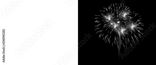 Photos Monochrome fireworks explosion on black background, white firework burst with al