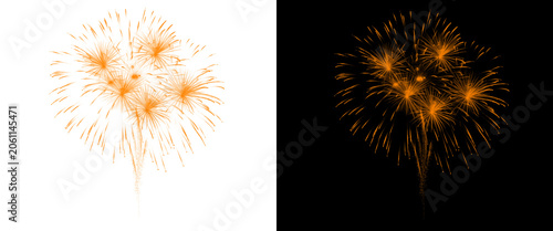 Slika na platnu Golden orange fireworks burst isolated on white and black backgrounds, festive p